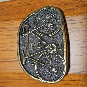 Vintage Brass Belt Buckle Racer Bicycle 1978 BTS 70s 3.25x2.25